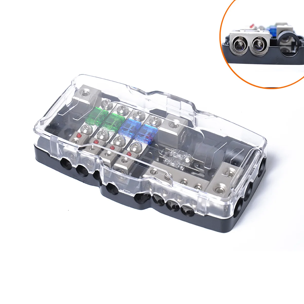

Cross Border Optimization Car Acoustics Accessory Multi-functional Fuse Box with LED Light Converted Audio Route Box