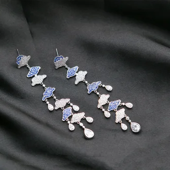 

S925 silver needle national style long earrings European and American fashion tassel long earrings earrings inlaid with Zircon E