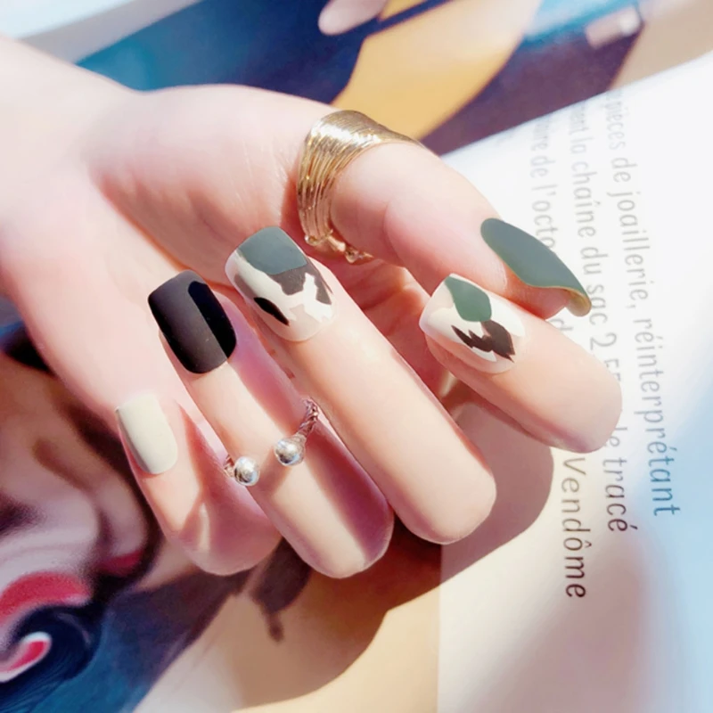 24 шт Матовый Дизайн Французский акриловый поддельный полный дизайн ногтей