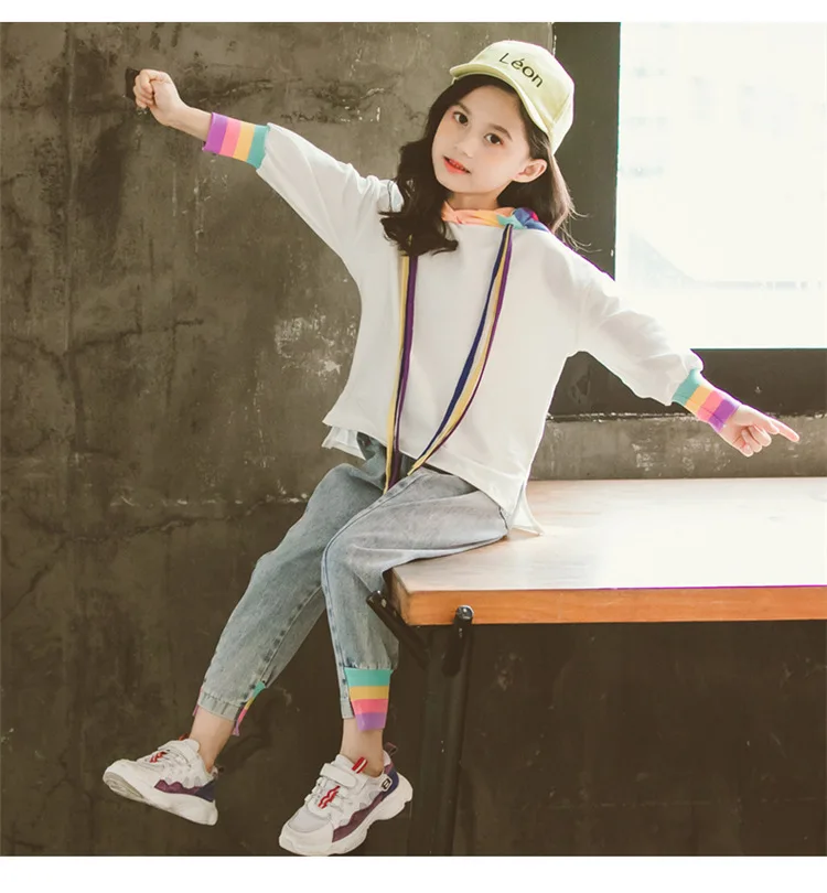 Girls Tracksuits Sets Autumn Kids Sports Suits Casual rainbow Hoodies& Pants Sets For Girl Clothing Children Sportswear