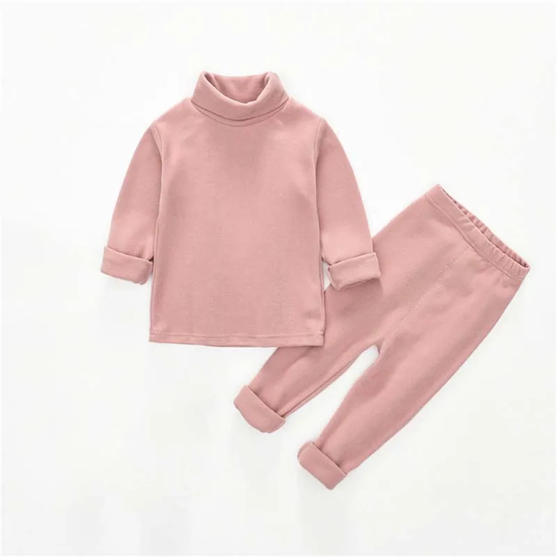 Pink Детский Теплый костюм, пижамы для маленьких мальчиков и девочек, одноцветные комплекты, топы с длинными рукавами+ штаны, комплект из 2 предметов, 5 цветов, 18 мес., 2, 3, 4, 6 лет - Цвет: Pink
