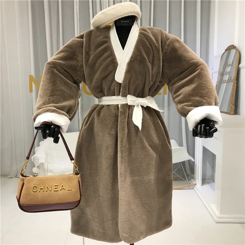 Abrigos mujer invierno Новое Женское зимнее пальто с толстым поясом, длинное уличное пальто, модная верхняя одежда