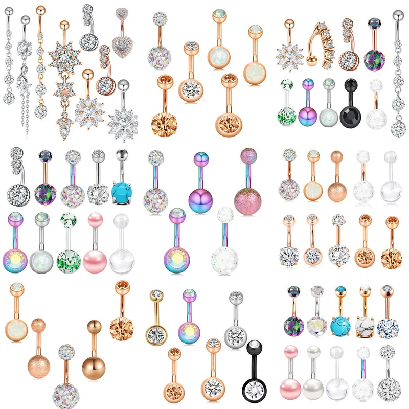 Anneau de nombril,5Piece SetCEnsemble de piercings de nombril en