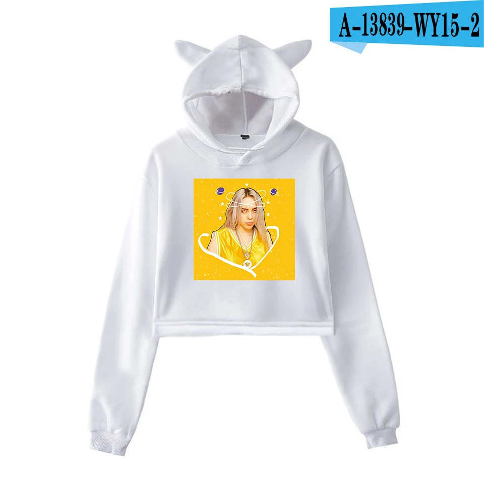 Толстовка в стиле хип-хоп Billie Eilish Cat, женская сексуальная толстовка с кошачьими ушками, модный трендовый Топ,, Kpop Kawaii Harajuku, уличная одежда - Цвет: White 2