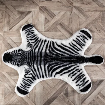 

Wool carpet Rug Hairy Carpet For Living Room Plain F luffy Bedroom Faux Baby Play Mat Soft cute zebra shape plush Wool carpet