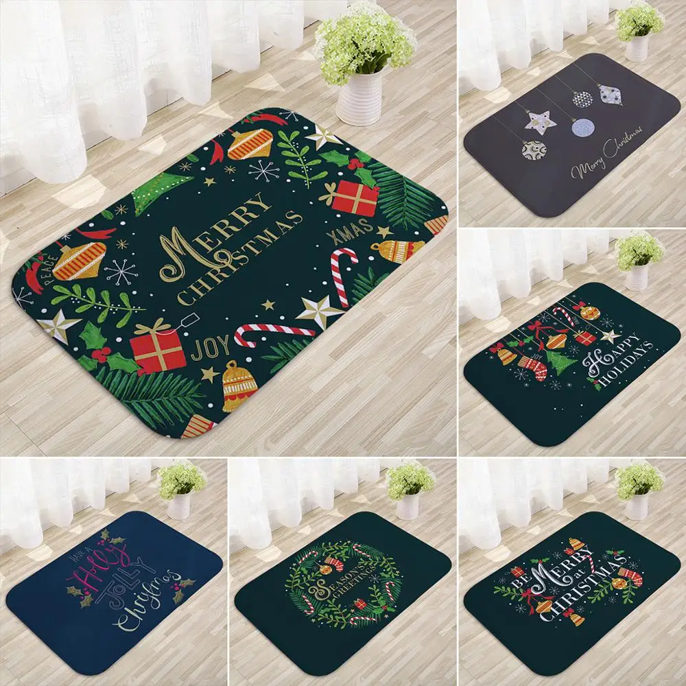 

QIFU Merry Christmas Decoration Doormat Santa Claus Printing Flannel Floor Mat Non-slip Mat Christmas Home Decoration Door Mat