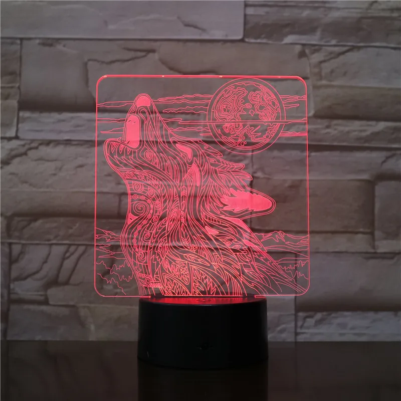 Wolf Roaring Moon 3D Светодиодная лампа ночник USB/батарея работает ночник лампа визуальный световой эффект подарок для подростка Прямая поставка