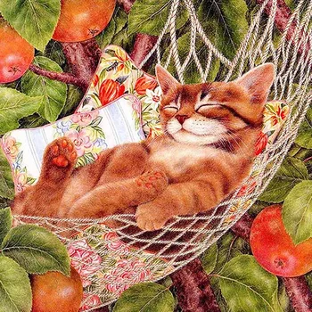 

5D DIY Full Beads Diamond Painting Cat On Hammock Diamond Embroidery Sleep Image Rhinestones Diamond Mosaic Home Decor M66