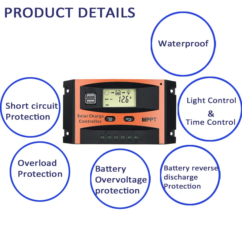 MPPT 30A/40A/50A/60A 12V 24V автоматический контроллер заряда двойной USB ЖК-дисплей контроллеры солнечная батарея для телефона регулятор