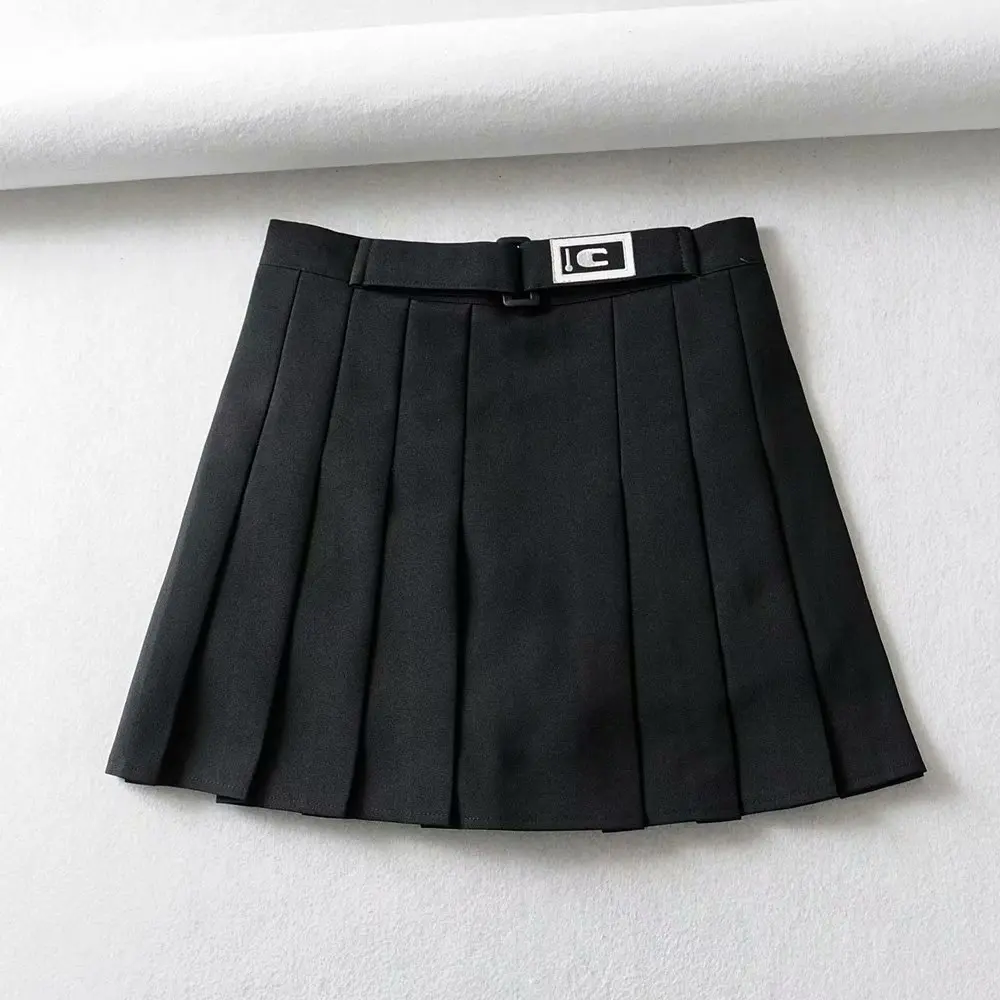 

2019 Autumn Europe And America WOMEN'S Dress New Style Embroidery Mark Pleated Skirt Black Dress 8858