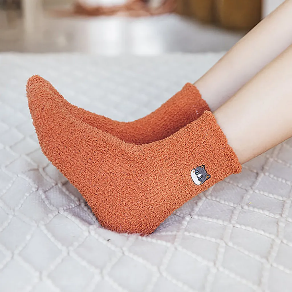 5 пар, женские носки, модные утолщенные хлопковые носки средней длины с вышивкой кота, удобные носки skarpetki, носки женски#15