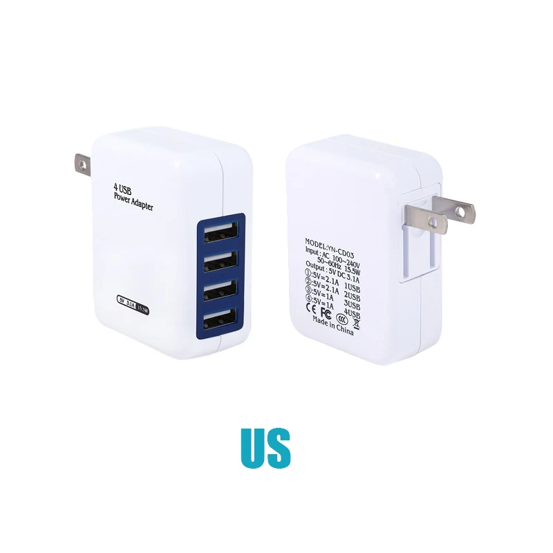 15 Вт USB умное зарядное устройство 4 порта EU US Plug несколько настенных адаптеров 5 в 3 А Быстрая зарядка для iPhone Android мобильного телефона устройства - Тип штекера: US Plug