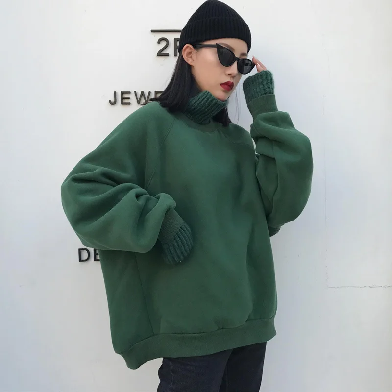  Woherb Korean Female Loose Hoodies Casual Solid Turtleneck Sweatshirt Women 2020 Autumn Winter Thic