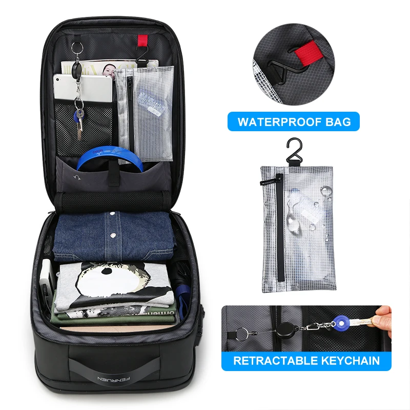 Fenruien New Men Backpack Fashion Waterproof School Travel Bag Backpack Anti-Theft Business Backpacks Fit For 17.3 Inch Laptop 4