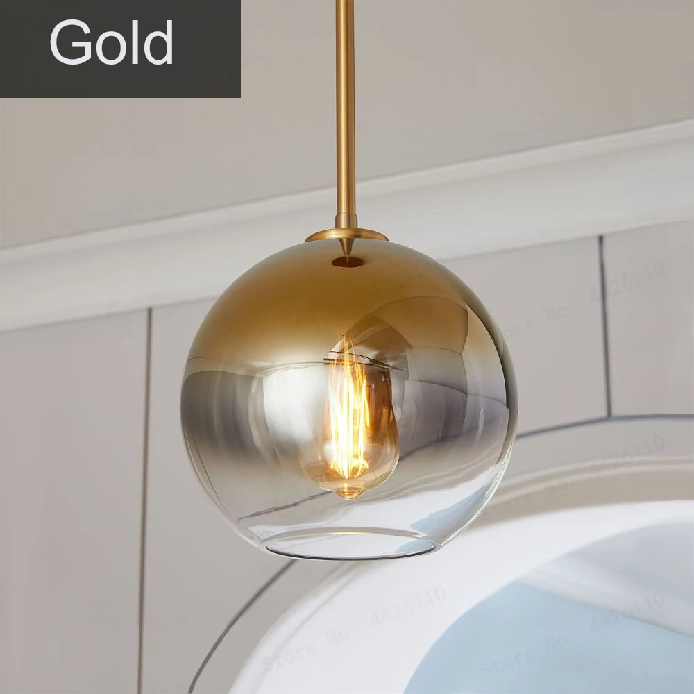 Gold BLUBBLE современный подвесной светло-серебристый золотой градиентный подвесной стеклянный шар лампа, подвесной светильник кухонный светильник закрепленный обеденный гостиная - Цвет корпуса: Gold