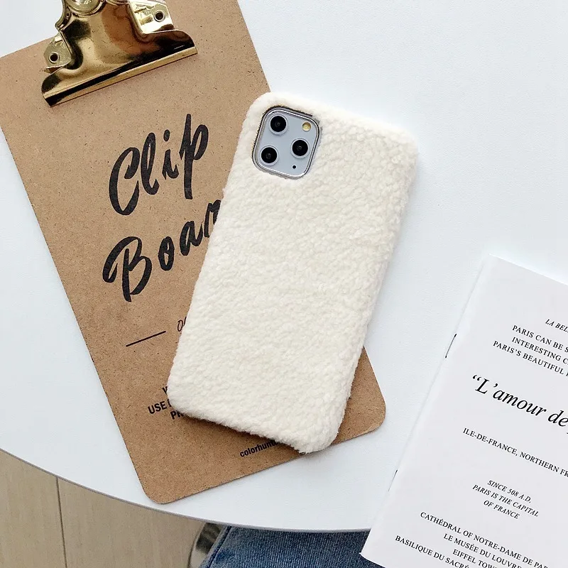White Осенний и зимний плюшевый чехол для iPhone 11 Pro Max из овечьей шерсти, мягкий корпус для iPhone 6S 7 8 Plus XR XS Max чехол - Цвет: White