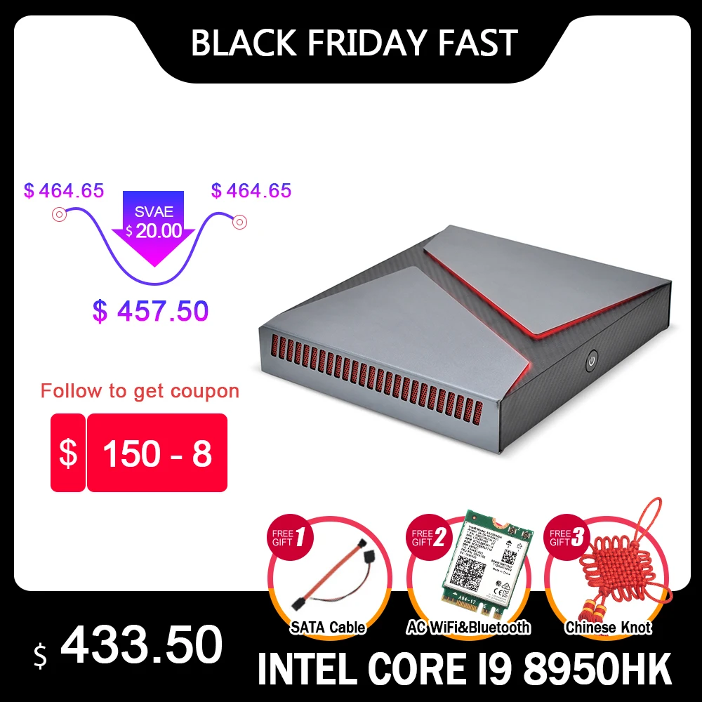 TOPTON для игровых мини ПК Intel Core i9 9980HK i7 9750H i5 9300H GTX 1650 2 * DDR4 настольный компьютер Windows