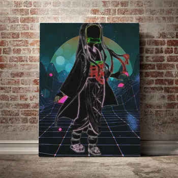 

Nezuko Kamado Synthwave Poster Canvas Wall Art Decoration prints for living Kid Children room Home bedroom decor painting