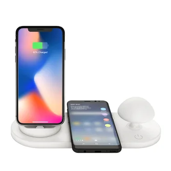 

3 in 1 Fast Qi Wireless Charger For iPhone X XR Xs Max Smasung S8 S9 Plus Desktop Mobile Phone Stand Holder with Mushroom Lamp
