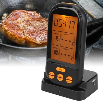 

Household Thermometers Wireless Backlit Screen Digital Cooking Food Meat 2 Stainless Steel Probes Oven Thermometer For Grilling