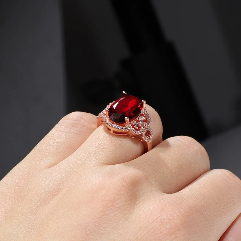 Bague Ringen Classic Rings For Women With Oval Shape Red Gemstones Rose Gold Color Charm Lady Fashion Jewelry Gift 5