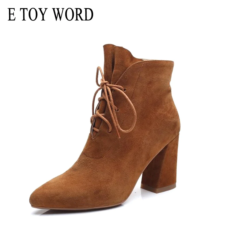 

E TOY WORD Autumn Women Boots Fashion Martin Boots High Heel Lace-Up Pointed Toe Ankle Boots Women Shoes bota feminina 2019