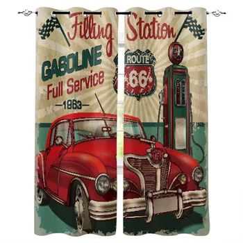 

Modern Curtains for BedroomRed Car Retro Art Window Curtain Living Room Bathroom Kitchen Curtains Luxury Home Decor