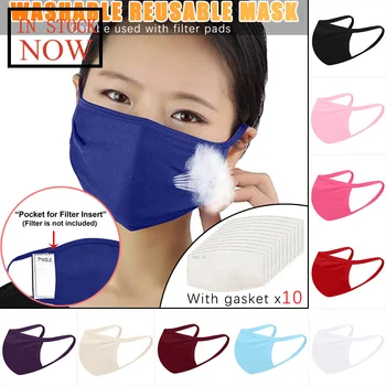 

11PC Anti-dust Reusable Mouth Cloth Pocket Mask Mouth Cover Gasket Set Women Solid face shield Masque Face Mask Mascarillas
