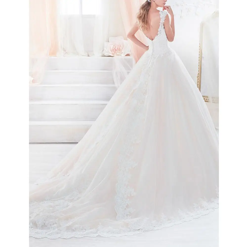 Exqusite белый тюль для невесты Vestidos De Novia Спагетти ремни Аппликации спинки молния вверх с шаровые кнопки платье