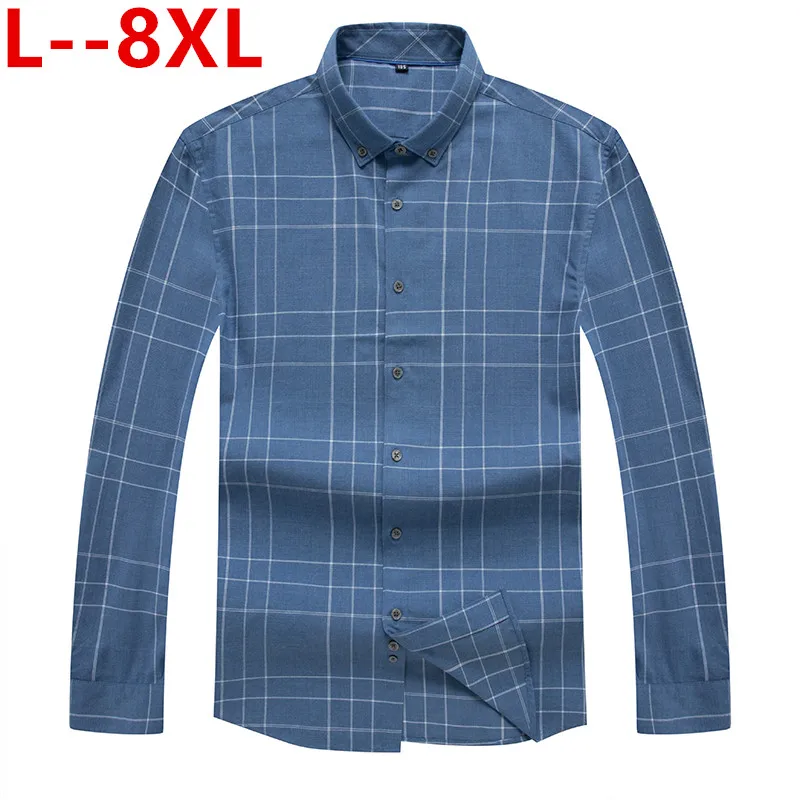 Плюс размер 8XL 6XL 5X Новое поступление мужские рубашки с длинными рукавами хлопок строгая Сорочка мужская модная облегающая полосатая Повседневная рубашка мужская