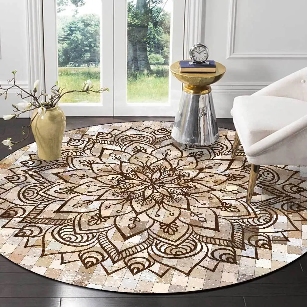 Geometric Print Round Carpet For Home Living Room Mandala Flannel Bedroom Bedside Rugs Ethnic