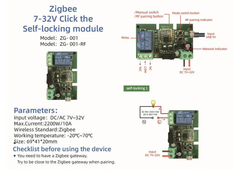 Tuya Zigbee Jog Inching Switch Module ,USB 5V 7-32V DIY Smart Switch, Works with