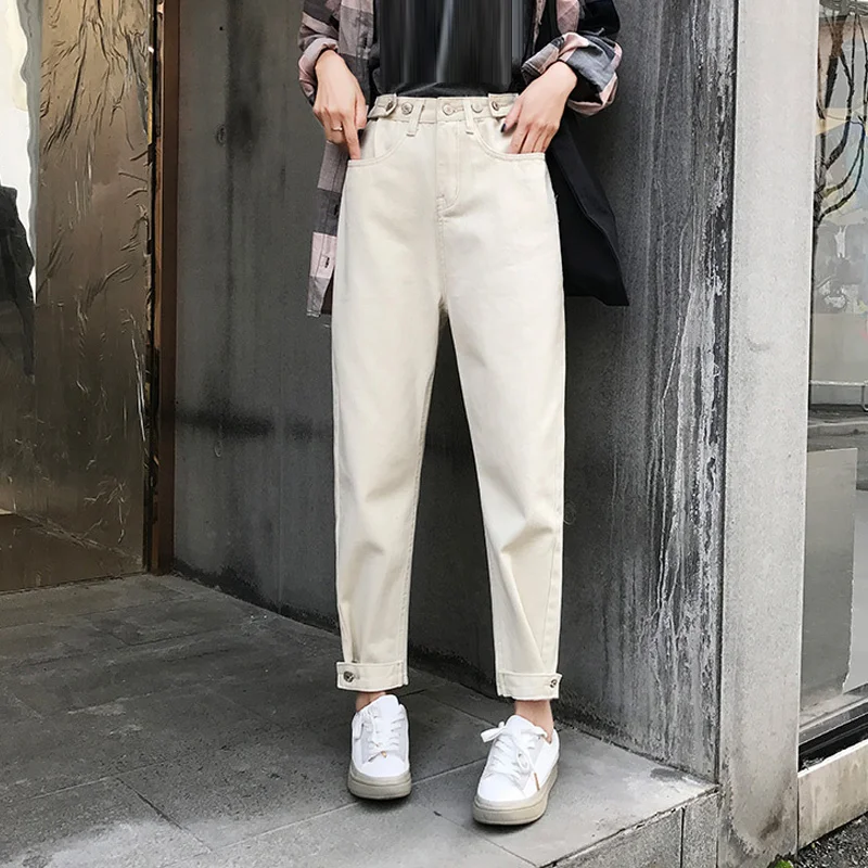 light khaki Повседневные женские джинсы с высокой талией, свободные джинсовые штаны-шаровары размера плюс, шикарные женские джинсы Combinaison Pantalon Femme - Цвет: light khaki