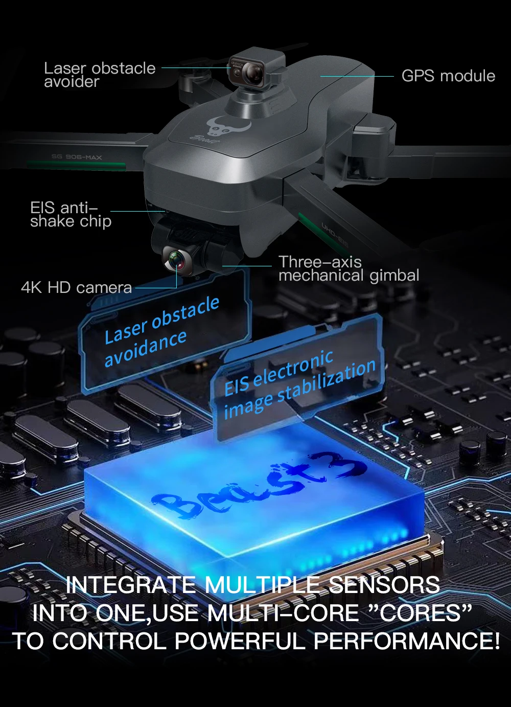 SG906 Max Pro3 SG906 PRO 2 Drone EIS 3-Axis Gimbal 4K HD Camara GPS 5G WiFi FPV Profesional RC Dron Quadcopter 1.2KM 50X Drones