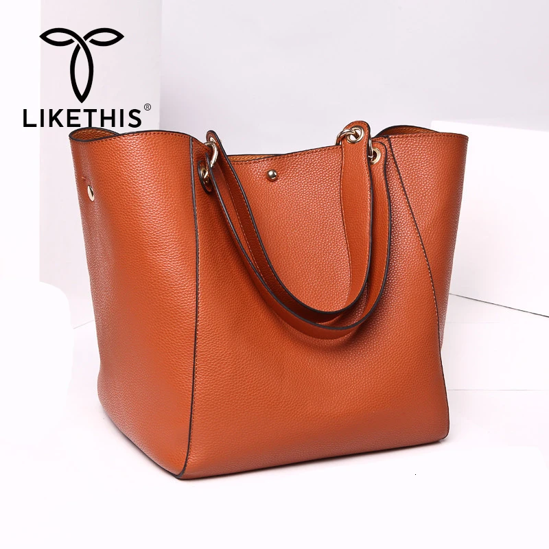 Женская сумка тоут LIKETHIS большая пляжная на плечо кожаная однотонная композитная