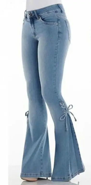 Light Blue Джинсы женские летние модные джинсовые брюки со средней посадкой и поясом эластичные джинсы женские расклешенные брюки, платье Femme - Цвет: Light Blue