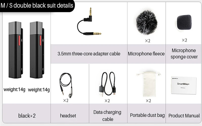 SABINETEK SmartMike+ беспроводной Bluetooth Vlog радио микрофон в режиме реального времени микрофон для iPhone huawei смартфон Компьютерная камера Vlog - Цвет: Double Black
