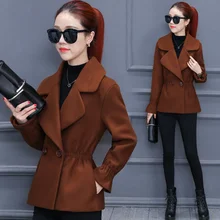 Women Short Woolen Coat 2021New Female Spring Autumn Slim Woolen Jacket Suit Collar Fashion Clothing Woolen Coats Overcoat