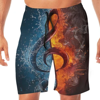 

Summer men's beach shorts Music Note Ice And Fire shorts men's short trousers