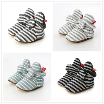 

Autumn Winter New Toddler Baby Boy Girl Shoes Leisure Cotton Comfortable Striped Printed Non-slip Soft Sole First Walkers Shoes