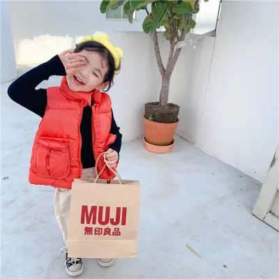 red Big Pockets Kids Girls Boys Winter Sleeveless Jackets Casual Children Warm Waistcoat Thicken Solid Baby Girls Boys Winter Vest - Color: red