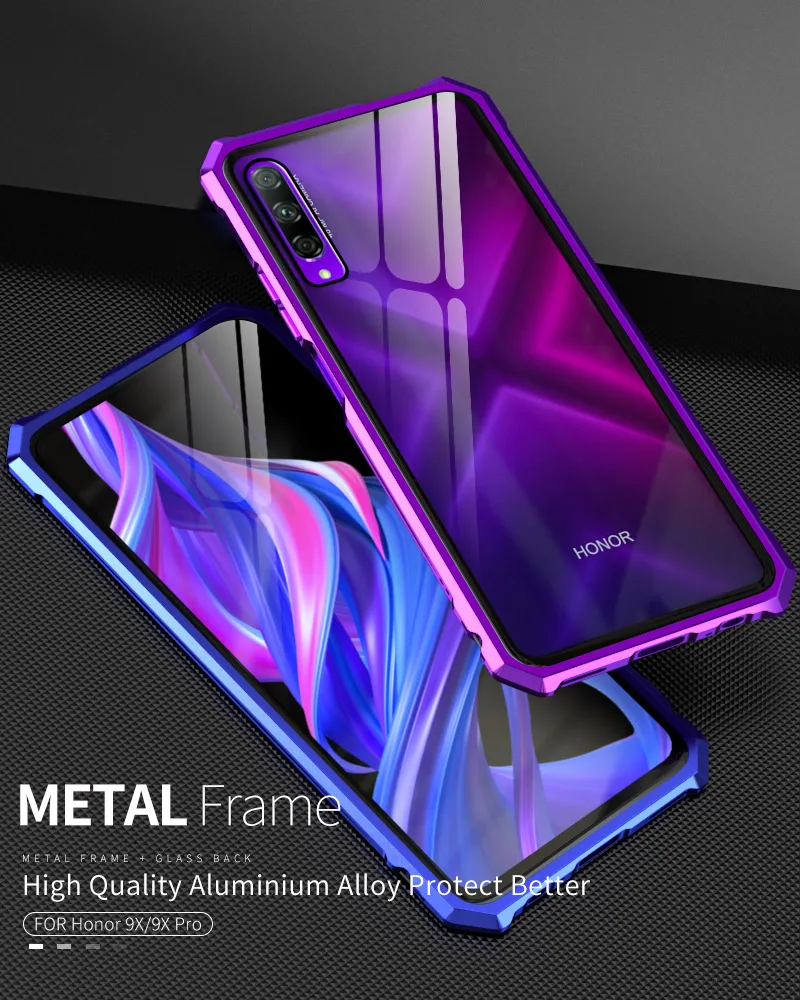 Для huawei Honor 9X Pro Чехол металлический бампер алюминиевая рамка с закаленным стеклом задняя крышка чехол для huawei Honor 9X Pro Чехол