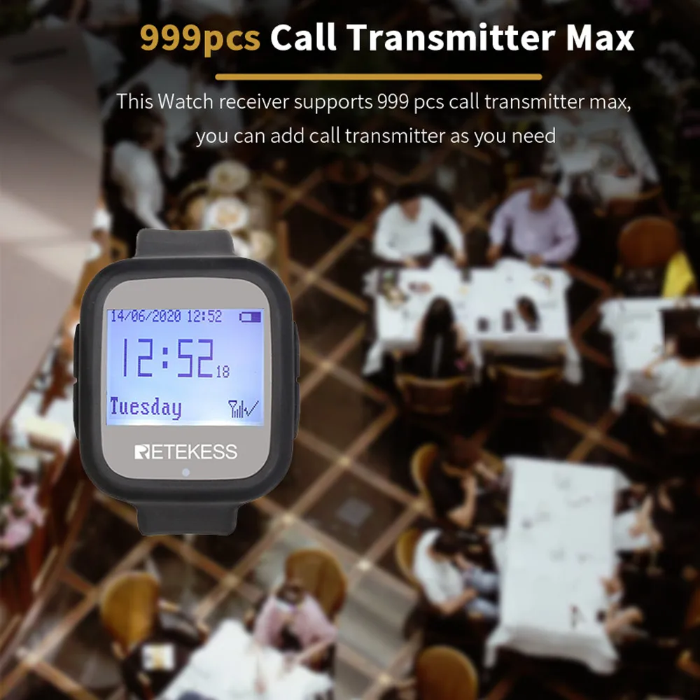 Wireless Calling System Retekess 5Pcs TD106 Wireless Waterproof Watch Receiver Restaurant Pager Waiter Calling 433MHz For Customer Cafe Service