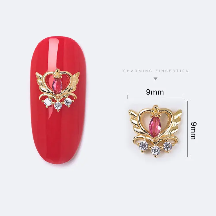 10pcs Luxury Love angel wing 3D Nail Art Rose Zircon Crystal metal manicure nail accessories DIY Nail Decorations Nail charms - Цвет: TN1620