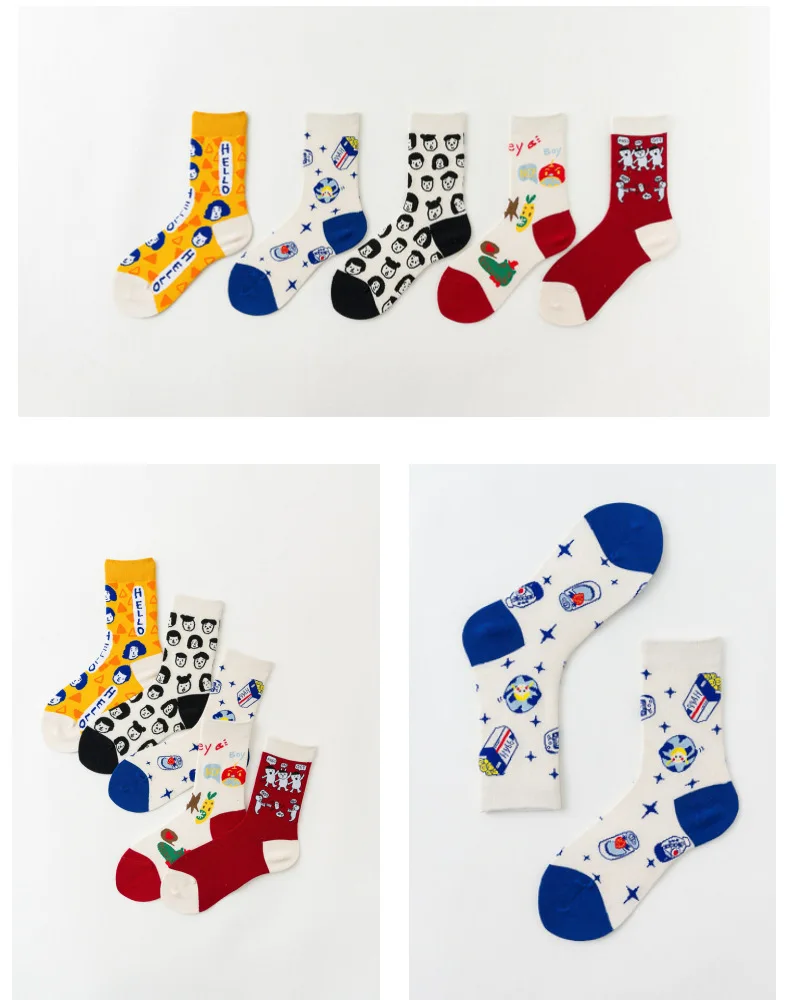 SP& CITY, 5 пар, женские милые носки до щиколотки с рисунком из мультфильма, унисекс, цветные хлопковые хипстерские носки для скейтборда, мужские и женские креативные носки