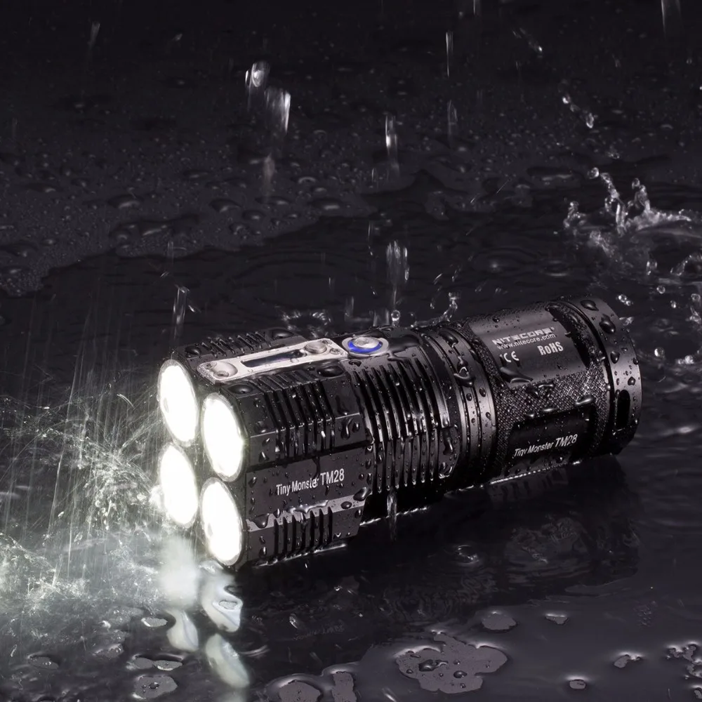 Бесплатная доставка миниатюрный Монстр NITECORE TM28 6000 LMs CREE XHP35 HI 4xLED перезаряжаемый с