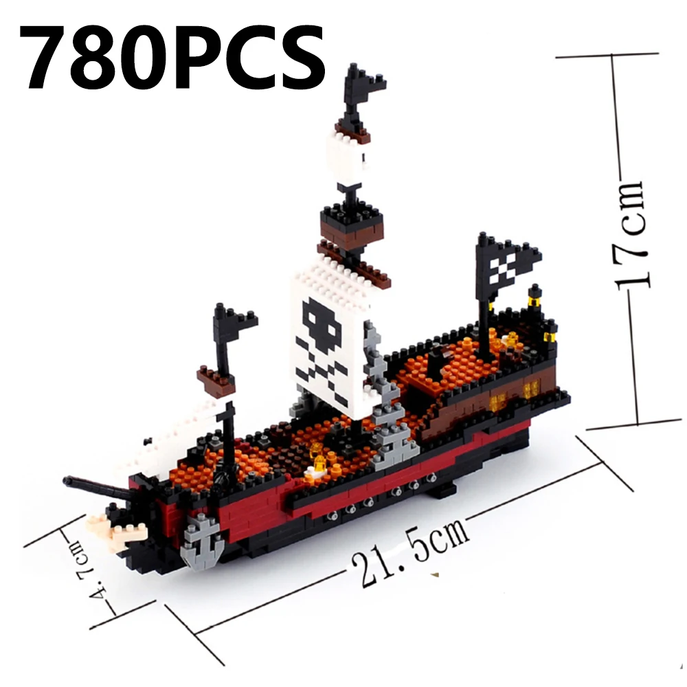 Карибский пират череп с рисунком парохода 3D модель 780 шт. мини Сделай Сам строительные алмазные блоки кирпичи игрушки