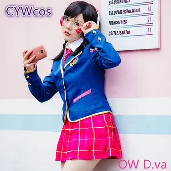 

OW Game DVA D.va Cosplay Costume Youth School Yard Skin Song Hana Dress Costumes Coat+Shirt+Skirt+Socks+Glasses