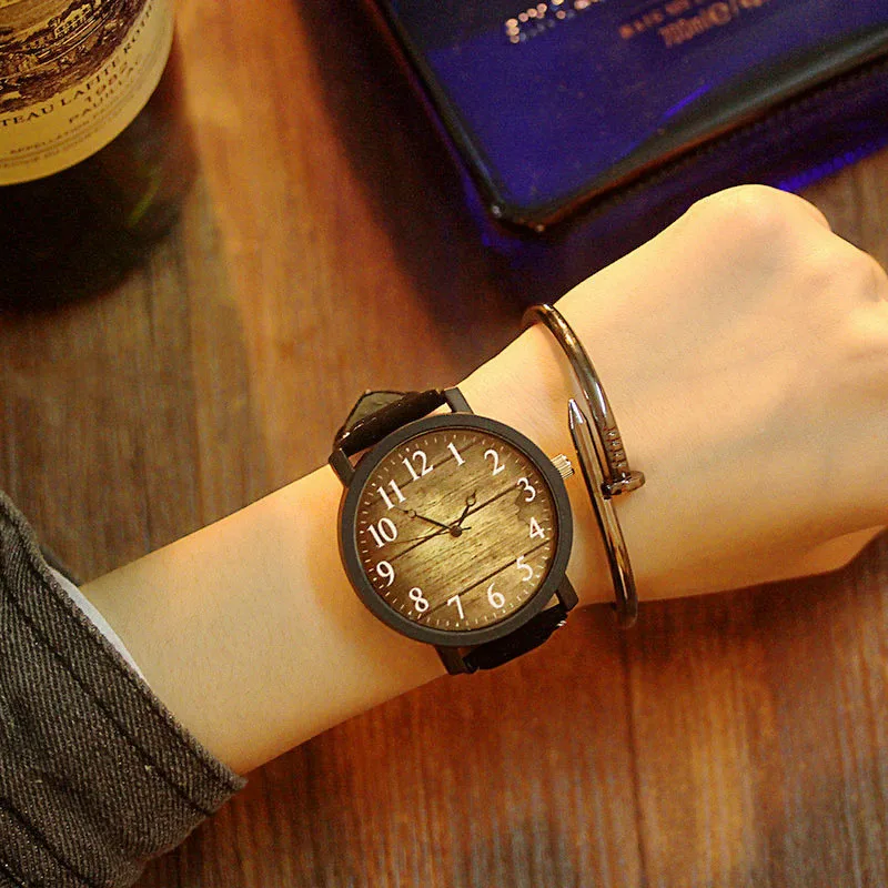 Корейский стиль Мужские часы модные простые водонепроницаемые наручные часы в стиле ретро для мужчин студентов пара креативный большой циферблат кварцевых часов Новинка - Цвет: Black-A