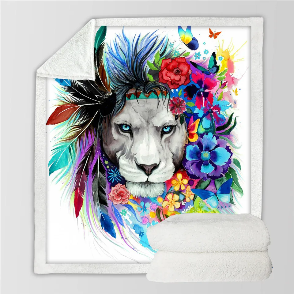 Lion Pferd by Pixie холодное искусство микрофибра одеяло для кровати племенная лошадь пледы одеяло красочные Животные Постельные принадлежности акварель Бохо тонкое одеяло - Цвет: Lion